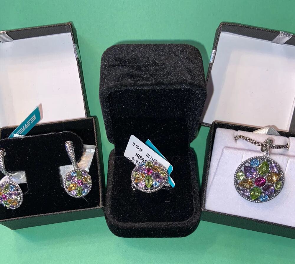 NEW!EFFY Color Gem &Silver Necklace,Earrings,Ring Set /Retail $1,675